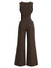 [Pre-Sale] Dark Brown 1930s V-Neck Sleeveless Pocket Wide Leg Jumpsuit