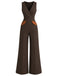 [Pre-Sale] Dark Brown 1930s V-Neck Sleeveless Pocket Wide Leg Jumpsuit