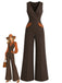 [Pre-Sale] Dark Brown 1930s V-Neck Sleeveless Pocket Wide Leg Jumpsuit