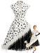 Black & White 1950s Spotted Feather Trim Belted Dress