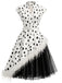Black & White 1950s Spotted Feather Trim Belted Dress