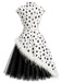 Black & White 1950s Spotted Feather Trim Belted Dress