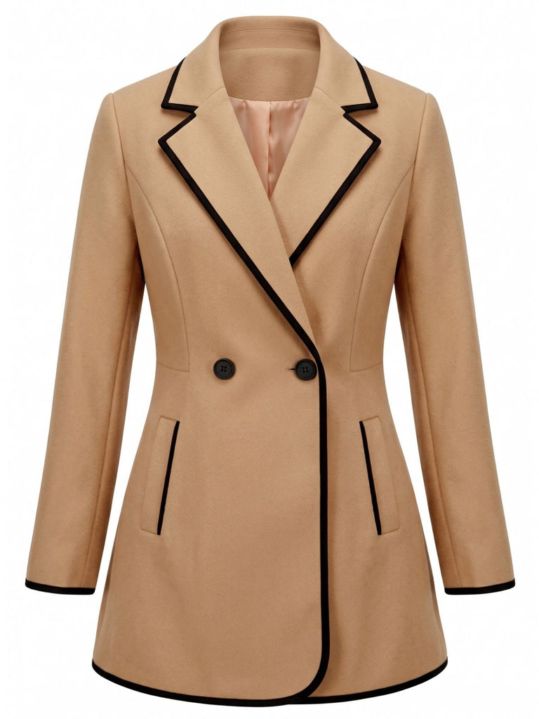 Khaki 1940s Camel Patchwork Lapel Paneled Jacket