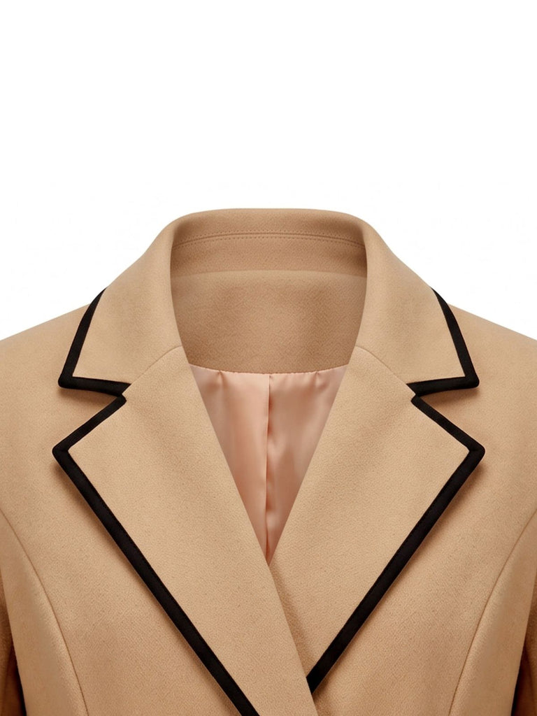 Khaki 1940s Camel Patchwork Lapel Paneled Jacket