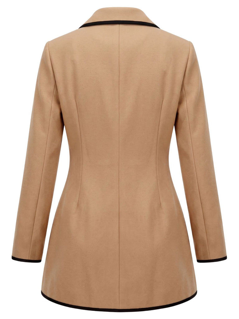 Khaki 1940s Camel Patchwork Lapel Paneled Jacket