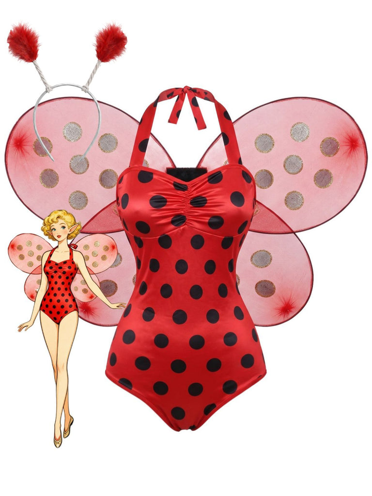 1970s Polka Dot Ladybug Hallloween Costume Bodysuit Set