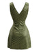 Chartreuse 1970s Satin V Neck Dress 2
