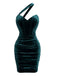 1960s Velvet One-Shoulder Ruched Bodycon Dress