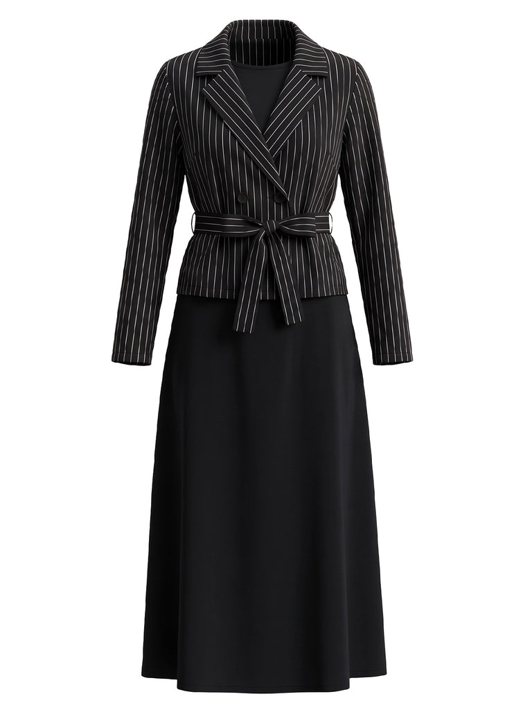 Blazer and Solid Color Skirt Set 1