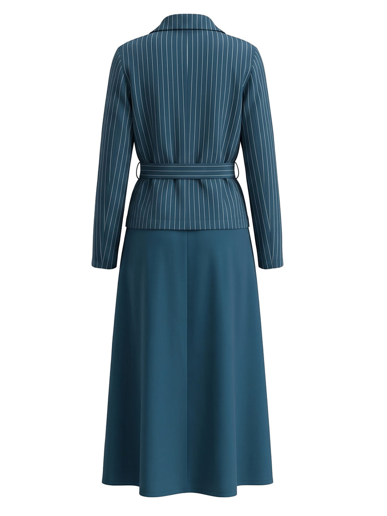Blazer and Solid Color Skirt Set 4