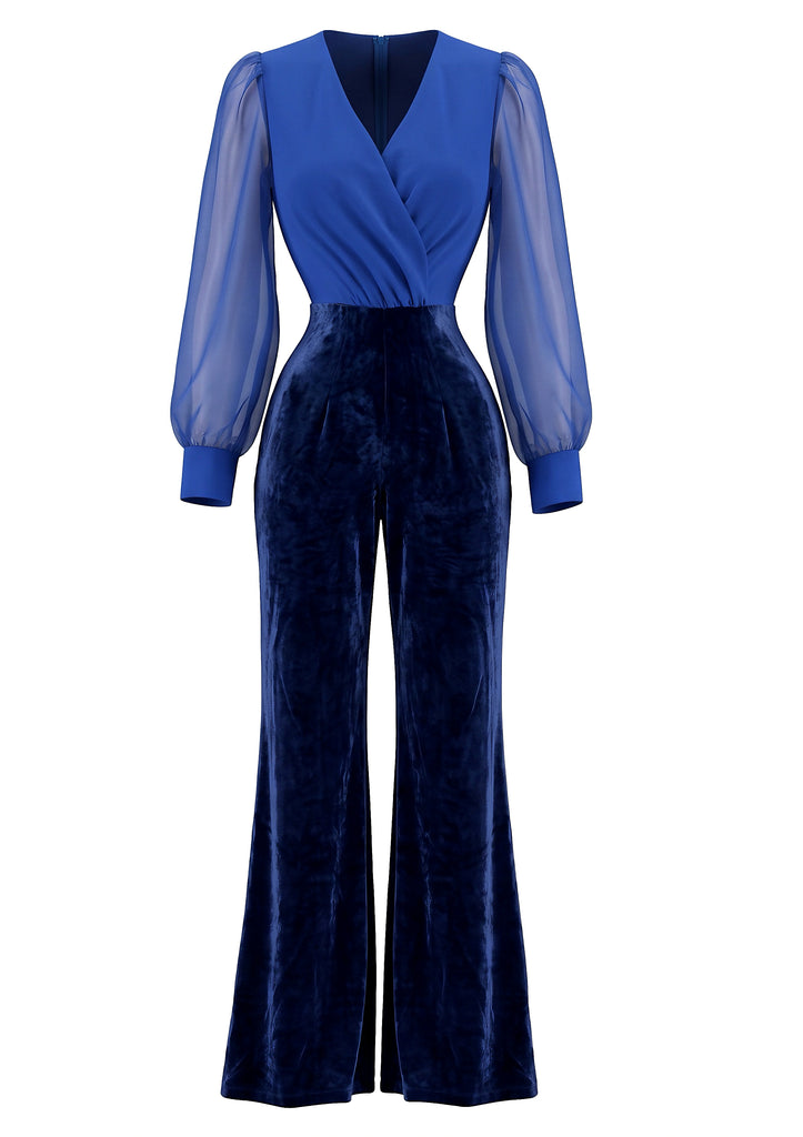 Cobalt Blue 1970s Velvet Jumpsuit 1
