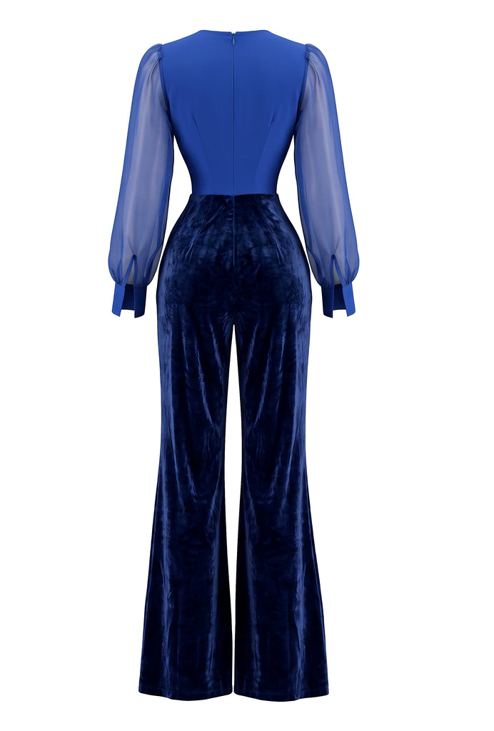 Cobalt Blue 1970s Velvet Jumpsuit 2