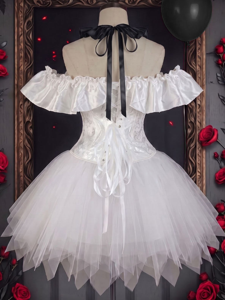 1950s Halloween Clown Off-Shoulder Corset & Skirt Costume Set