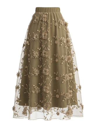1950s 3D Floral Embroidered Mesh Skirt