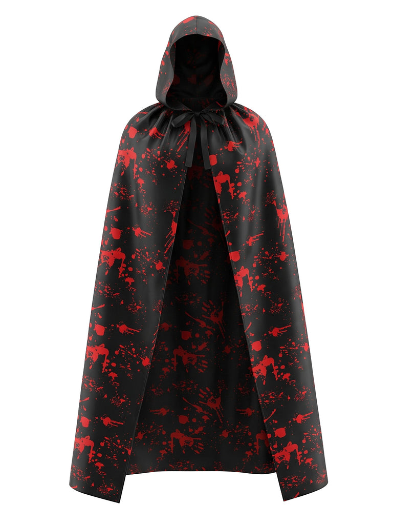 1970s Halloween Bloody Handprint Hooded Cloak Cape