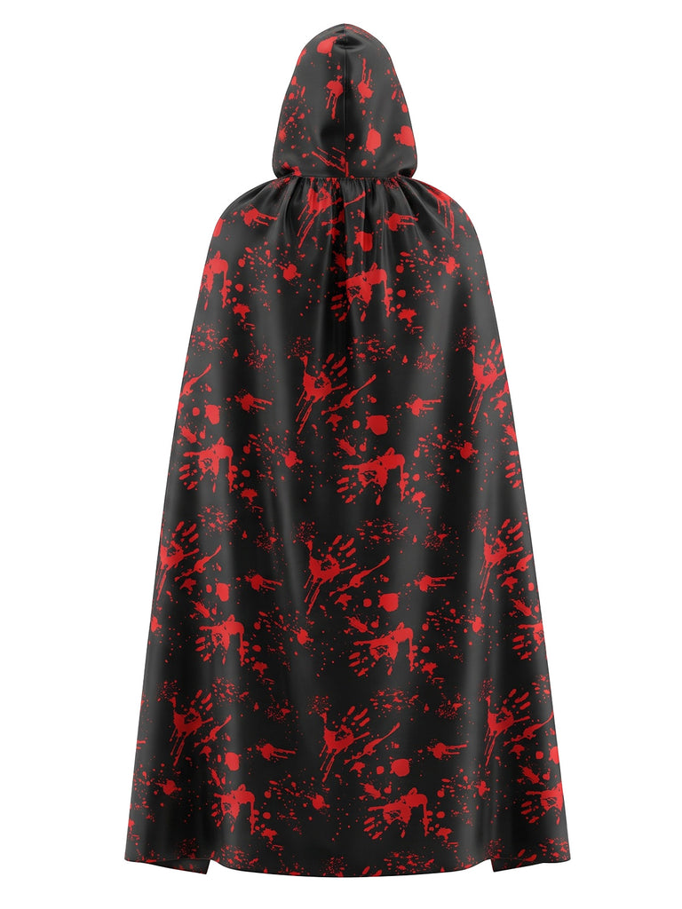 1970s Halloween Bloody Handprint Hooded Cloak Cape