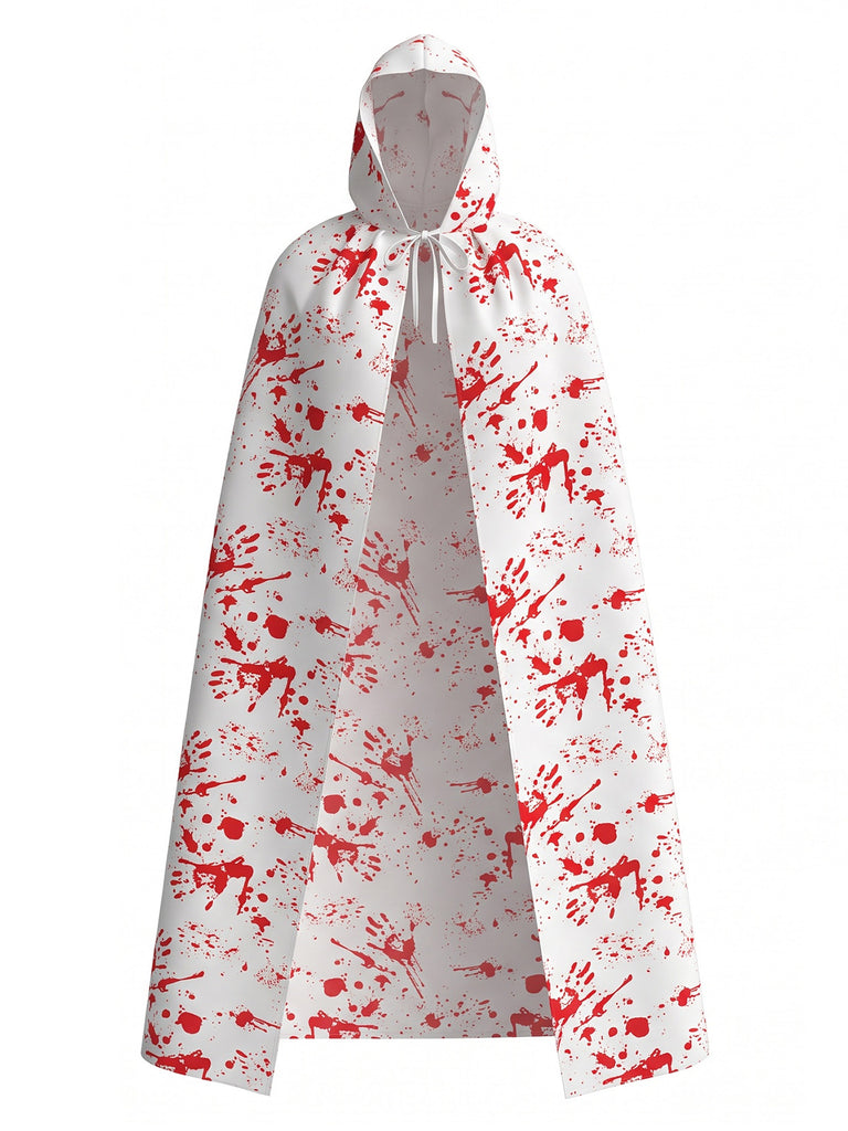 1970s Halloween Bloody Handprint Hooded Cloak Cape