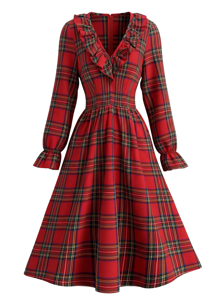1950s Christmas Plaid Dress 3