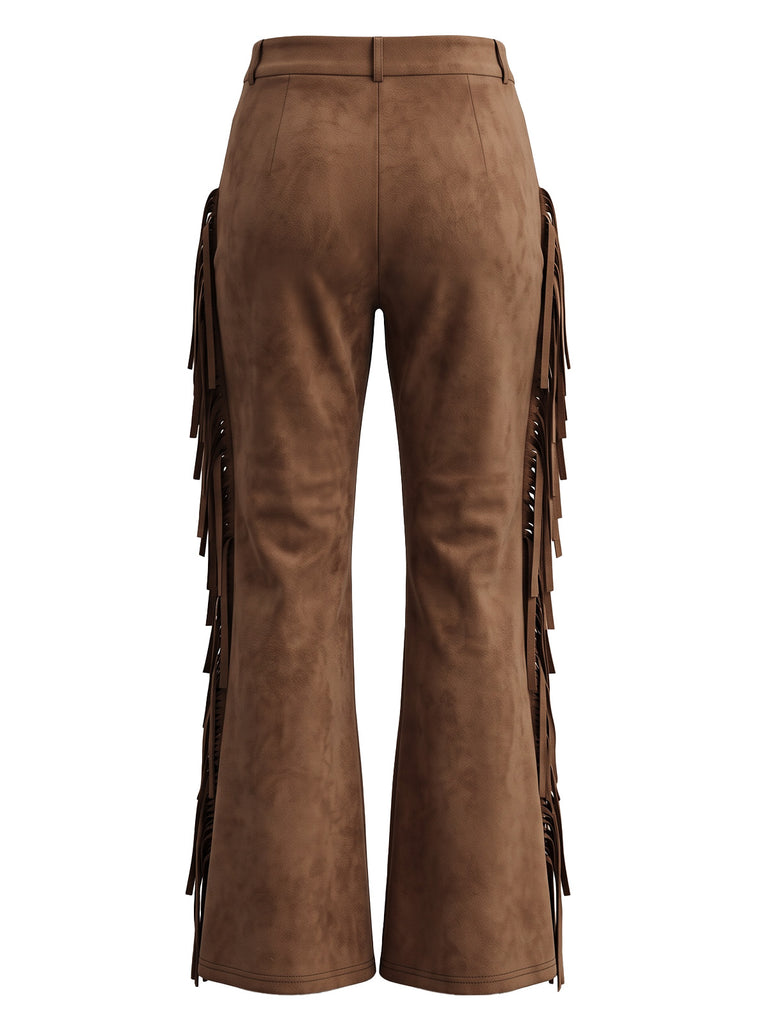 Western Fringe Faux Suede Flared Pants 3