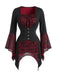 1970s Gothic Square Neck Skull Lace Flare Sleeve Top