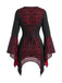 1970s Gothic Square Neck Skull Lace Flare Sleeve Top
