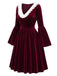 [Pre-Sale] 1950s Wine Red Velvet Ruffle Midi Dress 4