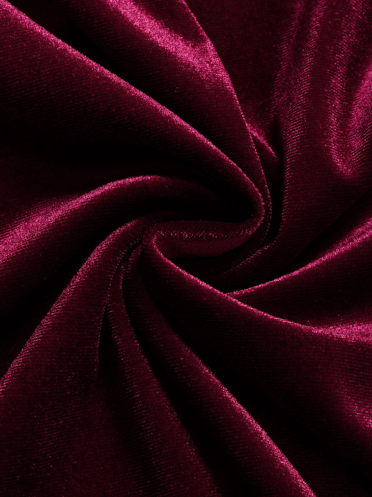 [Pre-Sale] 1950s Wine Red Velvet Ruffle Midi Dress 6
