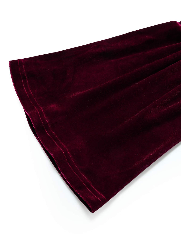 [Pre-Sale] 1950s Wine Red Velvet Ruffle Midi Dress 8