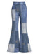 [Pre-Sale] Blue 1970s Star Patchwork Denim-Print Flared Pants