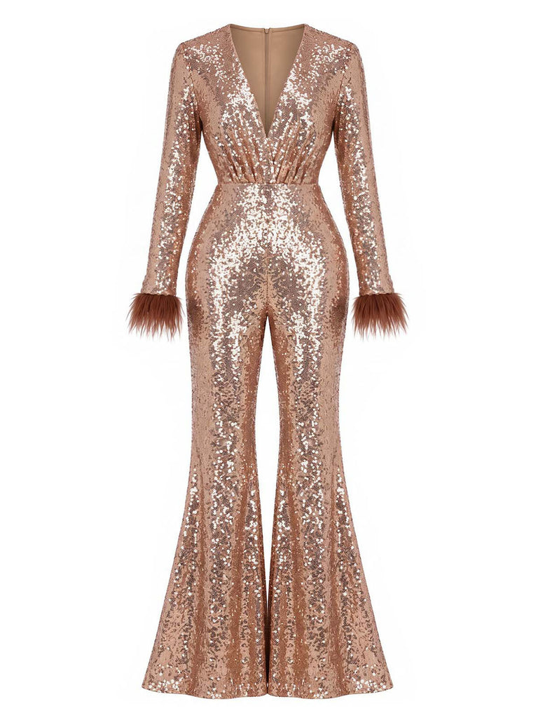 Brown 1970s Sequin Jumpsuit 2