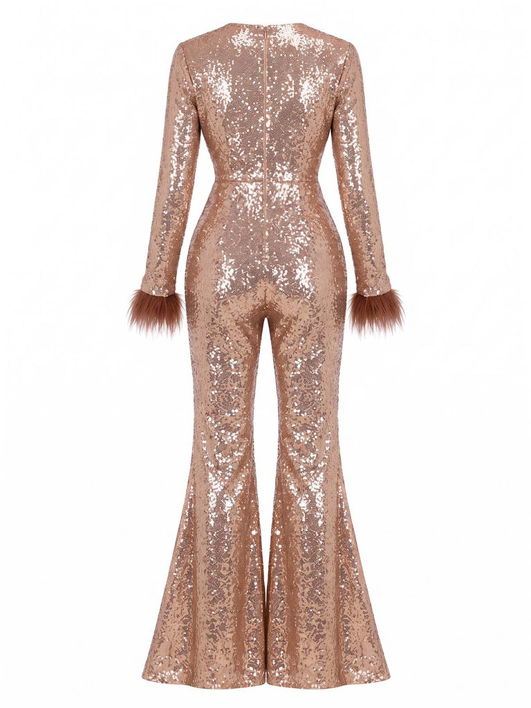 Brown 1970s Sequin Jumpsuit 4