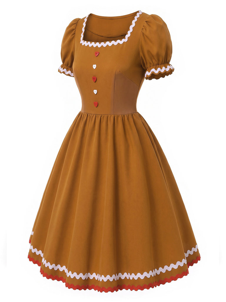 Light Brown 1960s Christmas Dress 3