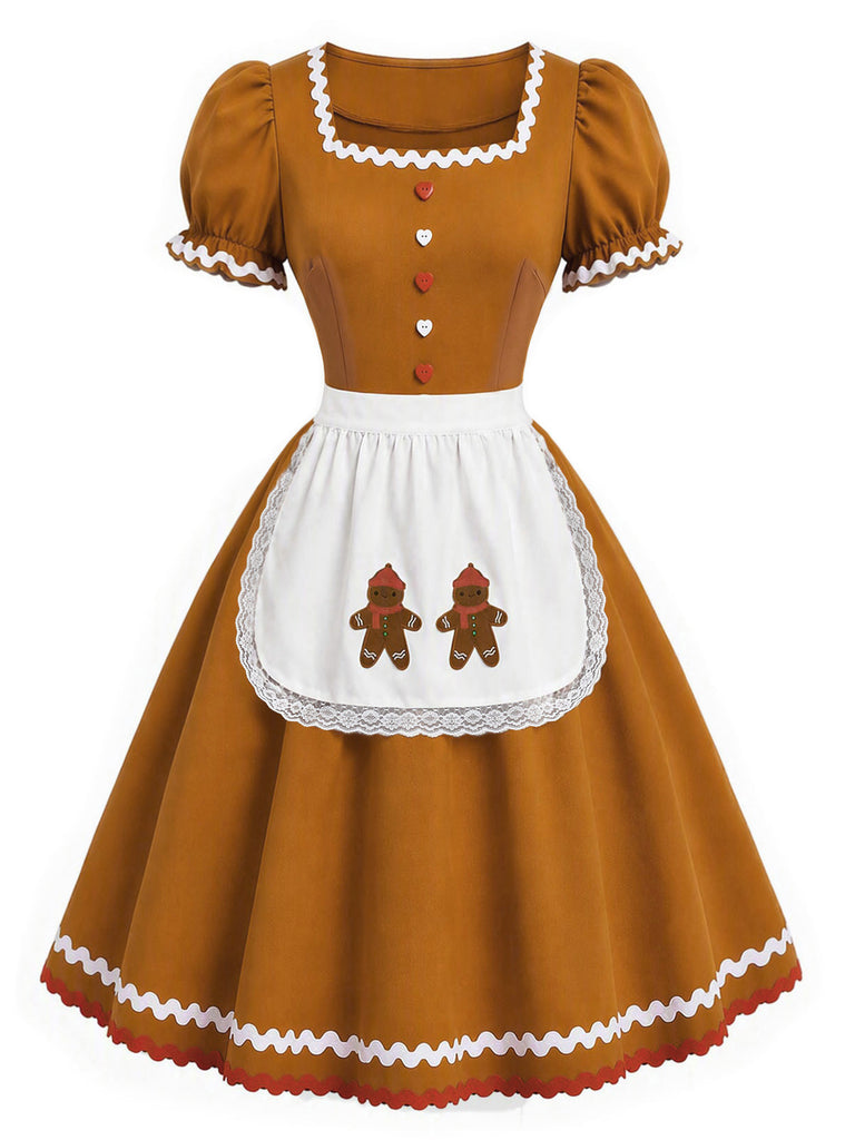 Light Brown 1960s Christmas Dress 6