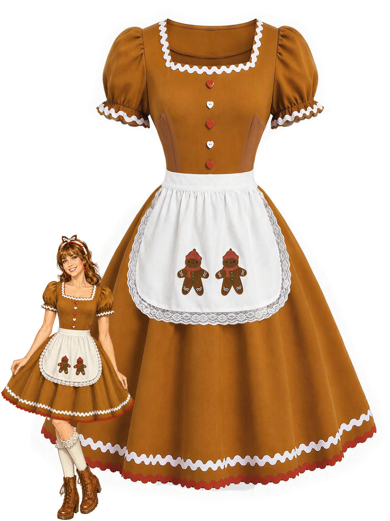 Light Brown 1960s Christmas Dress 1