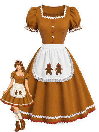 Light Brown 1960s Christmas Dress 1