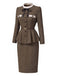 [Pre-Sale] 2PCS 1940s Herringbone Stand Collar Ruffled Jacket & Pencil Skirt