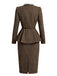 [Pre-Sale] 2PCS 1940s Herringbone Stand Collar Ruffled Jacket & Pencil Skirt