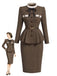 [Pre-Sale] 2PCS 1940s Herringbone Stand Collar Ruffled Jacket & Pencil Skirt