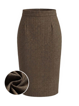 Light Brown 1940s Plaid Dress 6