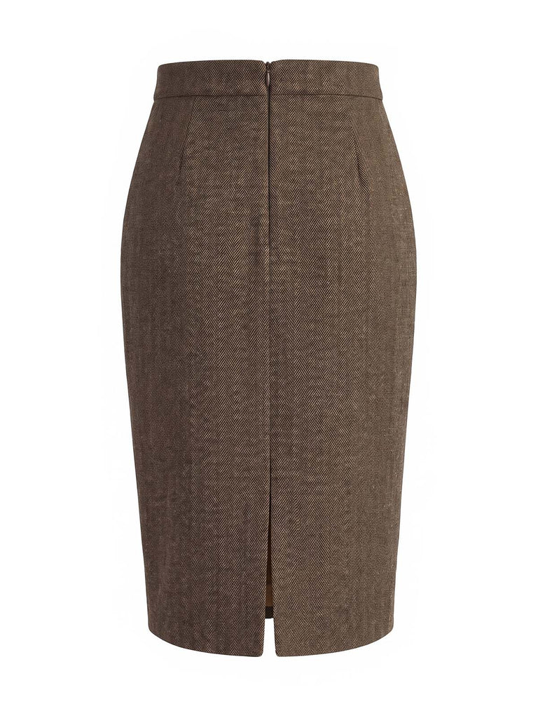 Light Brown 1940s Plaid Dress 9