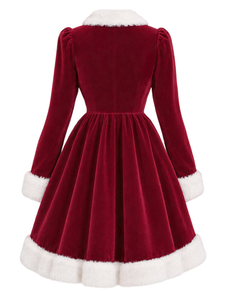 红白拼色 1950s Christmas Bow Dress 3