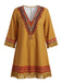 Brown 1970s V-Neck Boho Tassel Fringe Dress