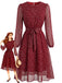 1940s Round Neck Polka Dot Chiffon Belted Dress