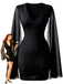Black 1960s Round Neck Pearl Chiffon Bodycon Cape Dress
