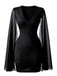 Black 1960s Round Neck Pearl Chiffon Bodycon Cape Dress