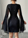 Black 1960s Round Neck Pearl Chiffon Bodycon Cape Dress