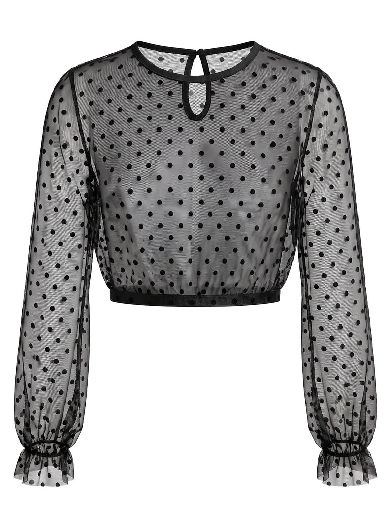3PCS 1950s Mesh Crop Top &Dress With Floral Embroidered Apron