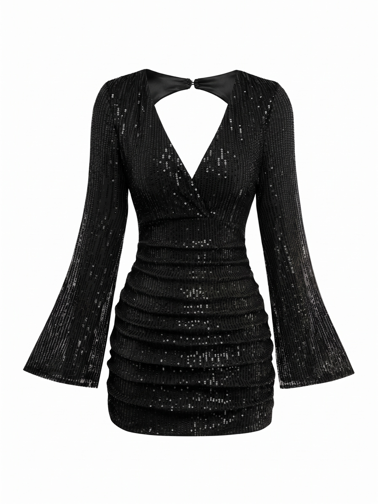 Sequin V Neck Asymmetric Bodycon Mini Dress 1