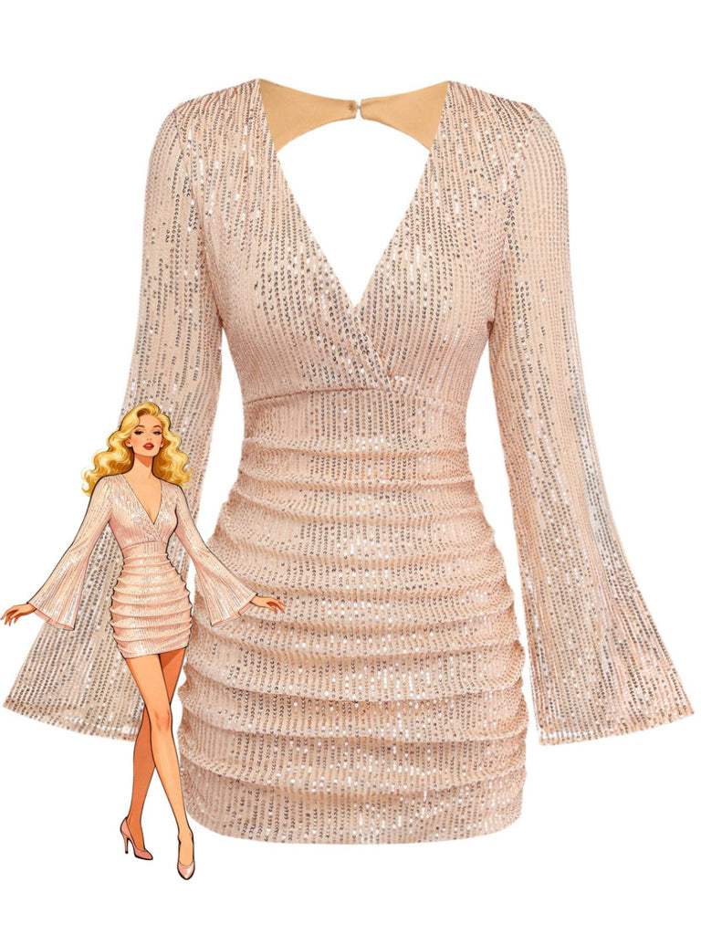 Sequin V Neck Asymmetric Bodycon Mini Dress 3