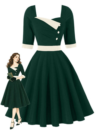Color Block Square Neck Fit and Flare Dress 1